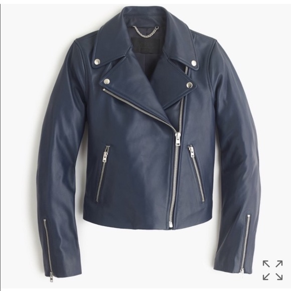 J.Crew Collection Leather Moto Jacket - Navy Blue. Never worn! - Picture 2 of 8